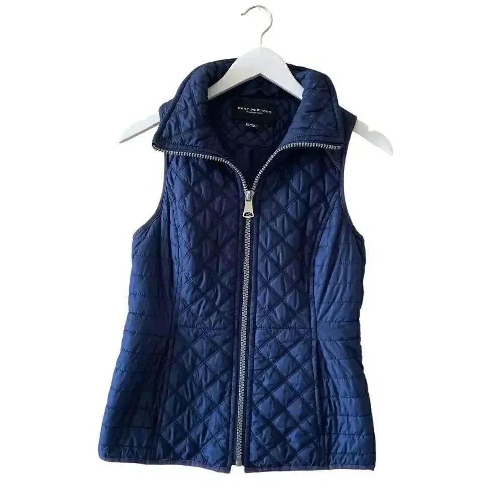 Marc New York Womens
Medium M Quilted Sleeveless
Vest Blue Full Zip SZ XS